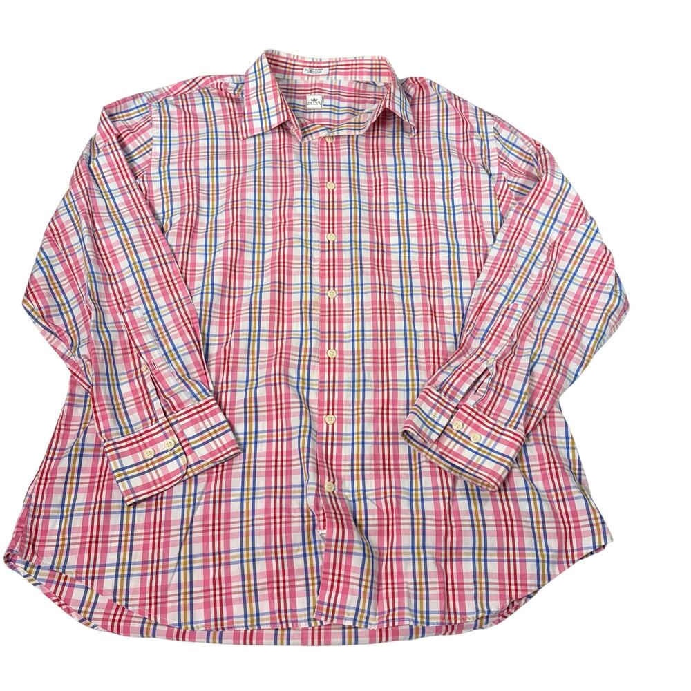 Peter Millar mens pink blue plaid long sleeve button up. Size XL. career, office